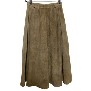 Echtes Leder Women's Suede Midi A-Line Skirt Size EU 36 Small Beige Tan Lined